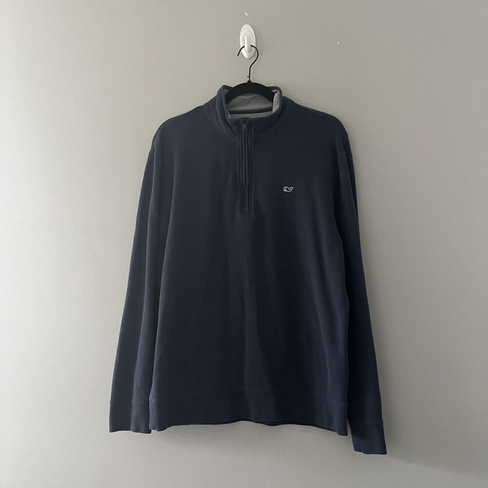 Vineyard Vines Dark Blue Pullover Sweater 1/4 Zip Pima Cotton Size Large L